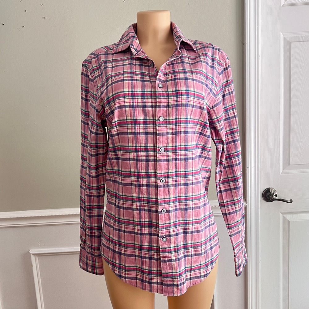 RODD & GUNN Pink Plaid Top S Linen‎ Cotton Long Sleeve Button Up womens